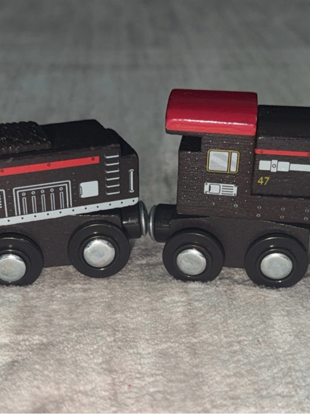 Wooden Toy Train Locomotive - Dark Brown with Red Roof